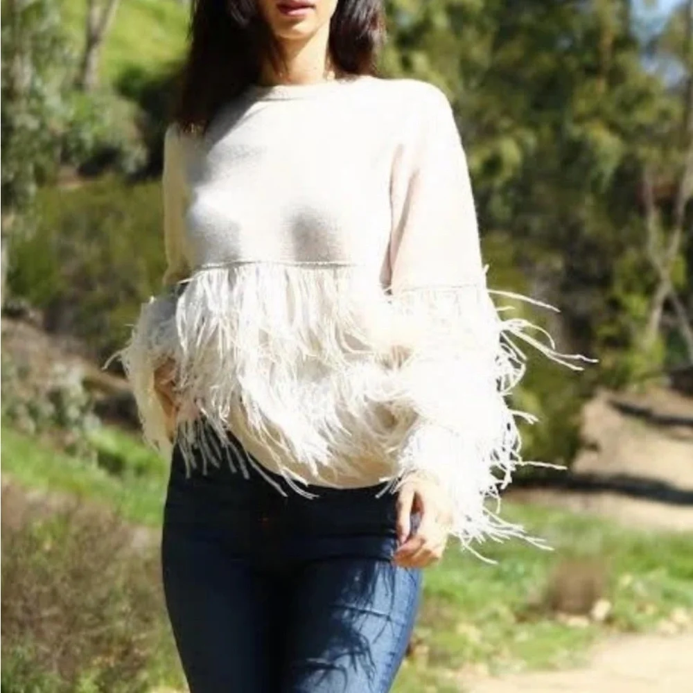Joh Cashmere Blend Sweater Sally With Feathers (missing tags) Small Ecru *read